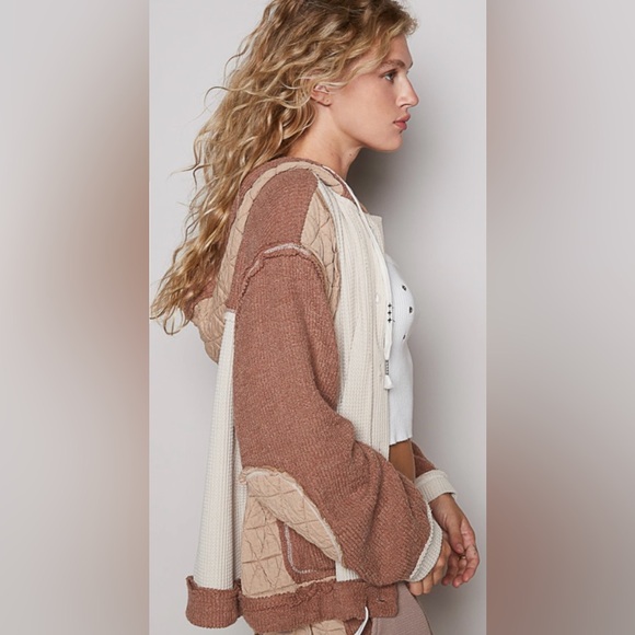 POL button down oversized fit jacket, hoodie featured in thermal, quilted knit - Picture 3 of 5